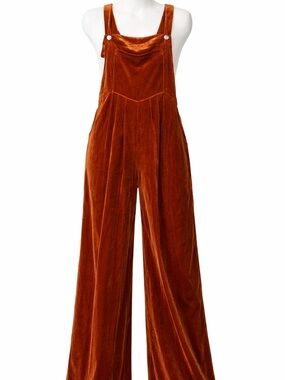 Simplee Apparel Rust Velvet Wide-Leg Jumpsuit